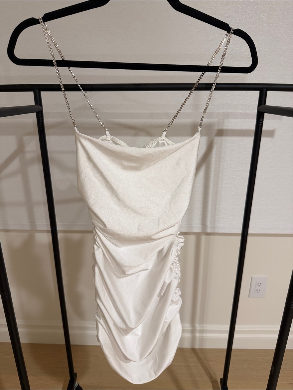 Windsor White Satin Slip Dress with Silver Tag Detail